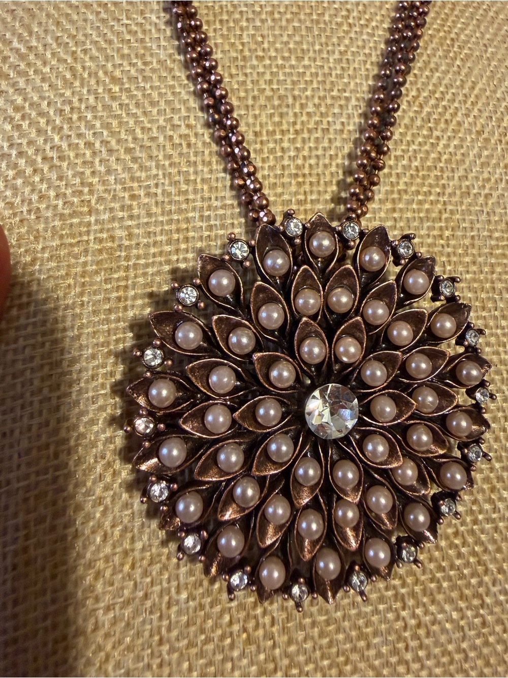Vintage-Large Inspired Rose Gold Pearl Burst Brooch & Pendant Necklace